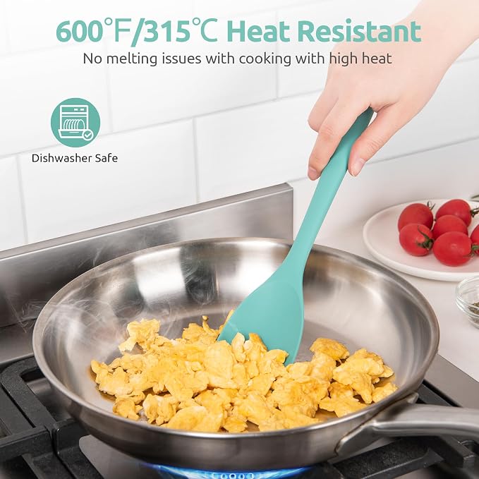 U-Taste 600ºF High Heat 11.38in Silicone Large Spatula and 600ºF Heat Resistat Spatula Spoon Flexible Silicone Cooking Scoop Spoonula (Aqua Sky)