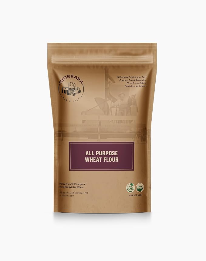 Niobrara 5lb Grain and Milling Organic All-Purpose Flour – USDA Certified Organic, Non-GMO Verified, High-Protein Milled Flour for Baking, Cooking, and Homemade Bread.