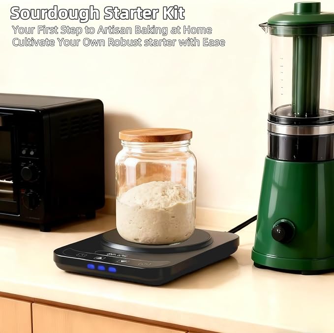 Sourdough Starter Warmer Mat, Precise 1°F Thermostat 70–100°F, 12H Timer Auto Shut-Off, Fermentation Heating Mat for Bread Proofing, Yogurt Making & Home Baking