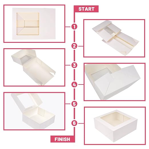 NPLUX 8x8x3 inch Bakery Boxes with Window Chocolate Strawberry Boxes for Pie Cake Cupcake Cookie Macaron Breakable Heart, Paper Charcuterie Box (30 Pack,White)