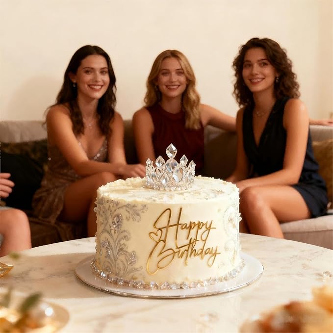 Happy Birthday Cake Topper Mirror Acrylic Cake Topper Side Cake Topper Gold Cake Insert Cake for Birthday Party (Gold-1(4 * 3in))