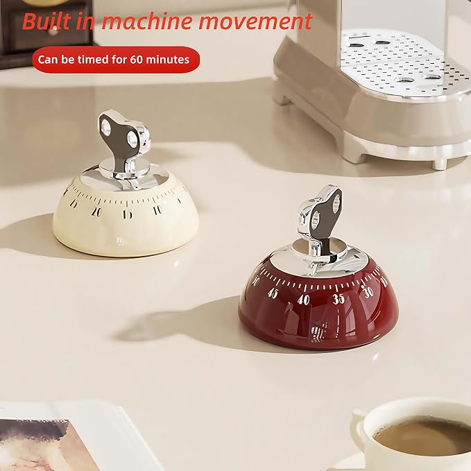 Magnetic Mechanical Kitchen Timer - Wind Up 60 Minutes Countdown Timer, No Batteries Needed, for Cooking, Baking, Classroom, Study & Desk Use (Red)