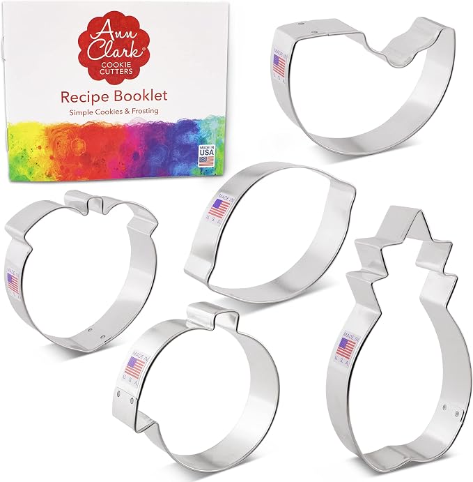 Ann Clark Cookie Cutters Fruit Cookie Cutters Summer 5-Pc. Set Made in USA, Watermelon, Peach, Lemon, Orange, Pineapple