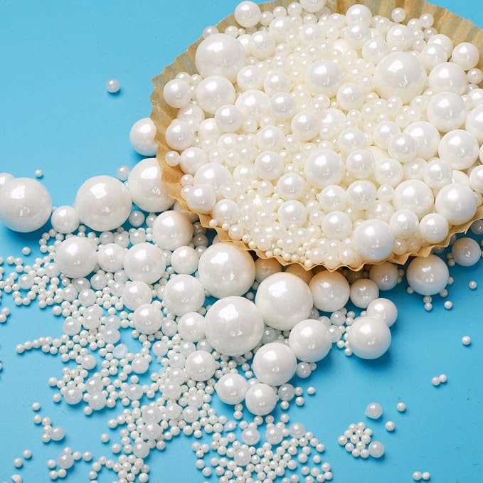 Edible Pearl Sugar Sprinkles White Candy Mixing Size Baking Edible Cake Decorations Cupcake Toppers Cookie Decorating Celebrations Wedding Valentines Easter Halloween Christmas Supplies 120g/ 4.23oz