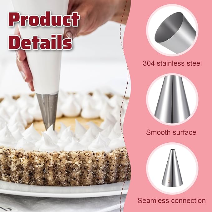 Bewudy 7 Pcs Round Hole Piping Tips Set, Stainless Steel Cupcake Frosting Nozzles Tool Professional Cake Decorating Tool for Baking Cookies Puff Doughnut Cream Bag Filler