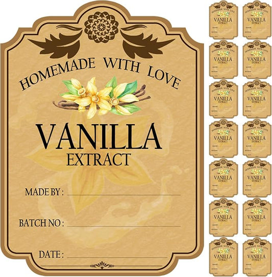 15PCS Vanilla Extract Labels, Holiday Gift Stickers Homemade Vanilla Stickers, Vintage Vanilla Extract Labels for 8 oz,16 oz Bottles (2.95inch X 2.16inch)