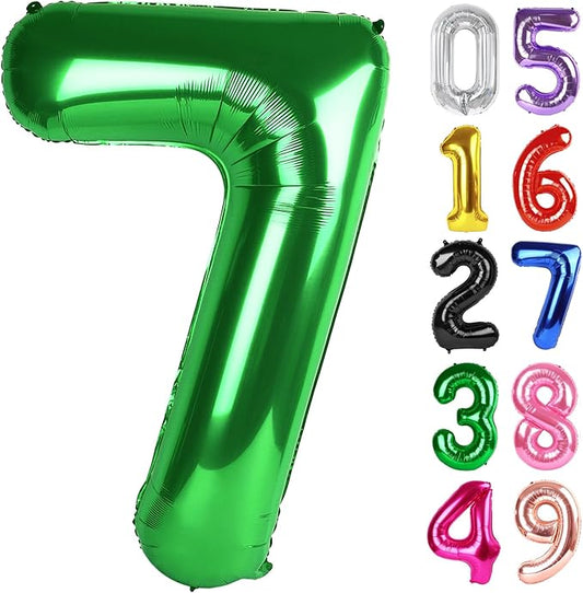 Dark Green Number 7 Balloon 40 Inch, 7th Birthday Party Decorations for Children, Giant 7 Foil Balloon for Party Supplies