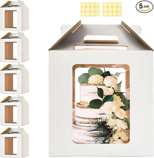 14x14x14 Inch Tall Cake Boxes with windows, 14in Large Tiered Cake Boxes, 5pack 12in Layer Tall Baking Carrier,Disposable Cake Containers