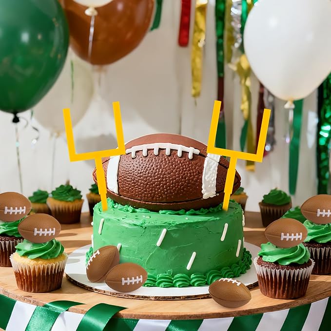 Hooqict 12Pcs Football Cake Decorations Set with Mini Football Goal Post Cake Toppers & Cupcake Toppers for Sport Theme Game Day Decorations Tailgate Party Supplies