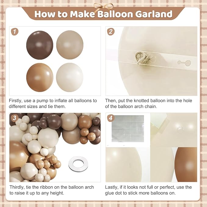 Cream Brown Balloons Arch Garland Kit, 124Pcs Coffee Themed Bar Bridal Shower Decoration for Baby Shower Wedding Engagement Party Decorations