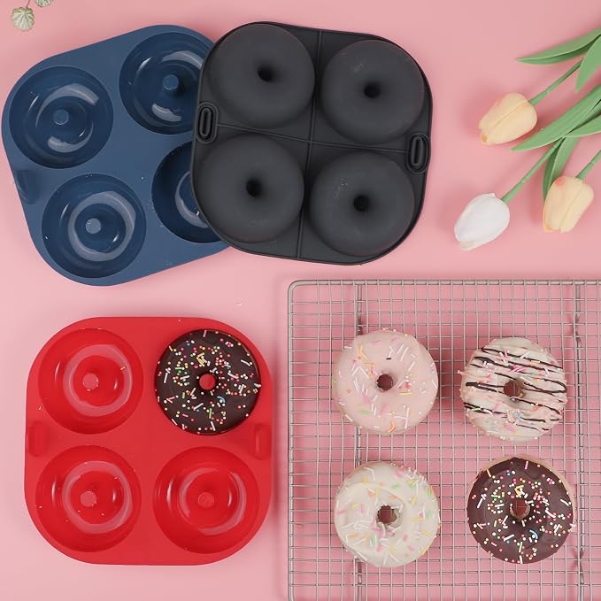 Webake Silicone Air Fryer Donut Pan for Baking, 4-Cavity Donut Pans Nonstick Donut Mold, BPA-Free, Dishwasher Safe, Set of 3