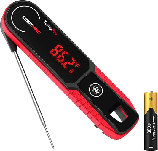 TempPro Lightning 1-Sec Instant Read Meat Thermometer, Kitchen Food Thermometer with 180° Rotating Display, IP67 Waterproof Cooking Thermometer for Deep Fry Smoker BBQ Grill (Previously ThermoPro)