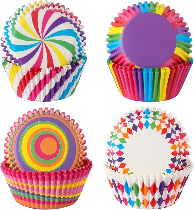 Standard Cupcake Liners 100 Pack, Colorful Paper Baking Cups Food Grade Disposable Cupcake Wrappers Muffin Liners for Birthday Tea Themed Party Baking Decor (Rainbow)