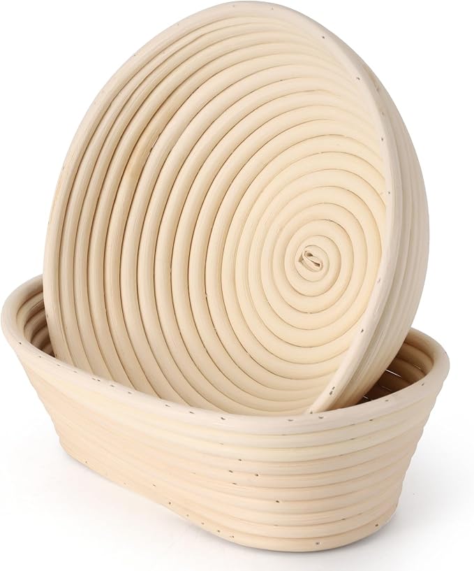 Banneton Bread Proofing Basket with Brochure Set of 2, Sourdough Baking Supplies for Rising, Round & Oval Proving Baskets with Liners, Handmade from Quality Natural Indonesian Rattan