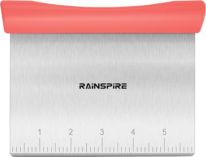 Upgraded 304 Stainless Steel Multi-Purpose Bench Scraper with Measurement Marks, Dishwasher Safe, Dough Cutter for Pizza, Bread and Cookie Dough Vegetable Chopper, Baking Supplies (Coral)