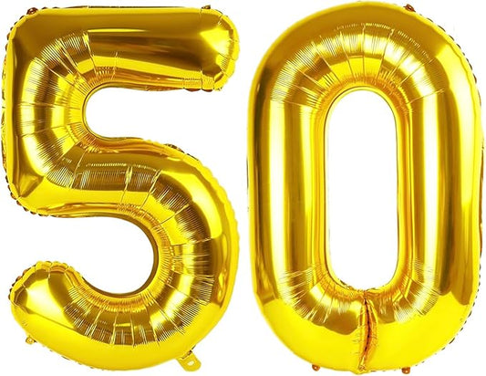 Gold Number 50 Balloon 40 inch, 50 Number Balloons, 50th Gold Birthday Decorations, 50 Year Old Women Men Golden Party Supplies