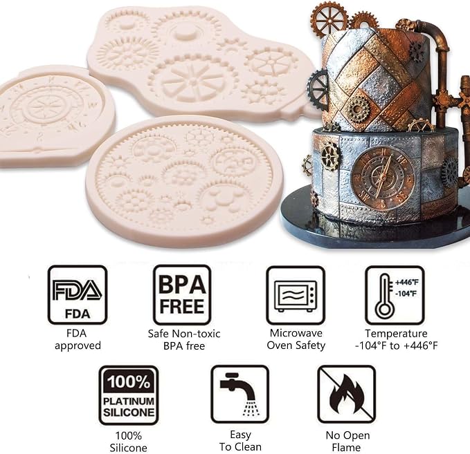 Steampunk Gear Silicone Fondant Molds Compass Cogs Gears Chocolate Fondant Molds for Cake Decorating Cupcake Toppers Sugarcraft Baking Resin