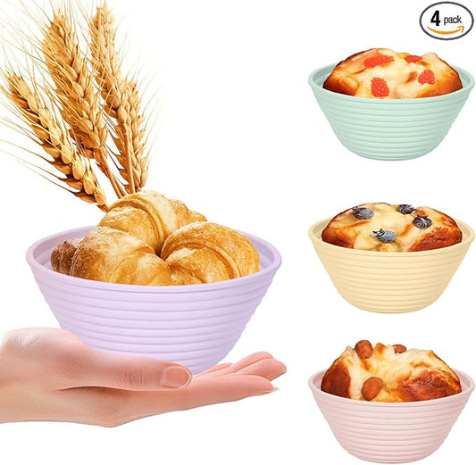 4Pcs Mini Silicone Banneton Bread Proofing Baskets, 5" Sourdough Banneton Proofing Baskets, Non-Stick Round Dough Proofing Bowl Containers Oven Safe for Various Tastes Bread Making-BPA Free