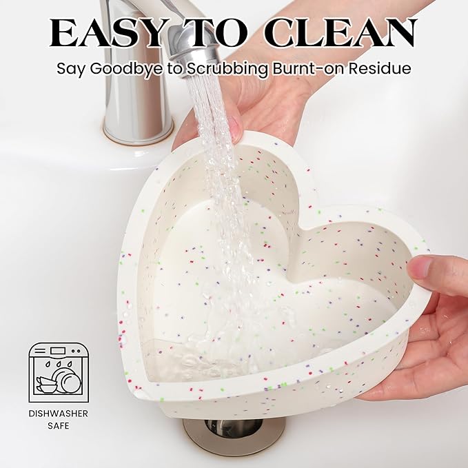 10 Inch Heart Shaped Silicone Cake Pans Set of 3, Large Nonstick Heart Baking Molds for Oven/Air Fryer, Food Grade Easy Release Heart Pan（Cream）