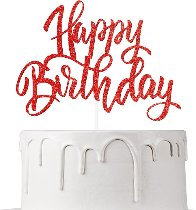 Happy Birthday Cake Decorations, Gold Double-Sided Glitter Letters, Birthday Party Supplies, Cake Topper Decorations (red)