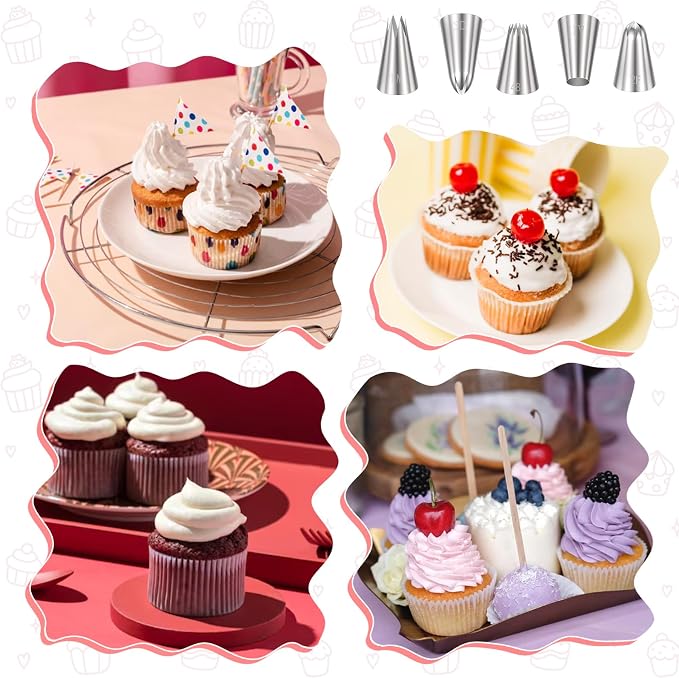 Large Piping Tips Set, Stainless Steel frosting tips Reusable Pastry Bag Cake Decorating Tools for DIY Pastry Dough Cupcake Cookie (8 Pcs)