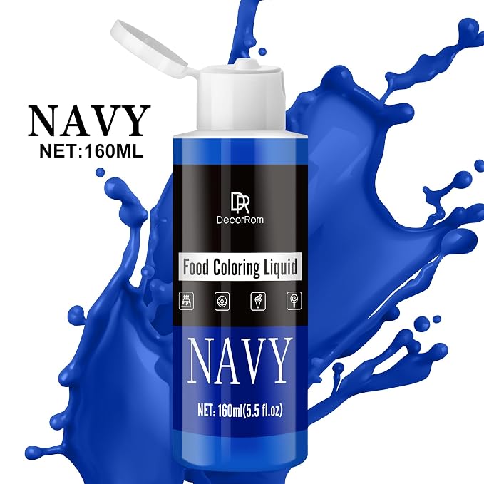 Navy Food Coloring Liquid - Vibrant Liquid Icing Food Coloring Set for Baking, Cake Decorating, Easter Egg, Airbrush - Tasteless Food Dye for Fondant, Slime, DIY Crafts - 5.5 Fl.oz / 160ml Each