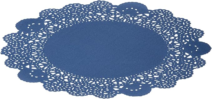 Restaurantware-Pastry Tek 8 x 8 Inch Paper Lace Doilies, 100 Disposable Table Doilies - Elegant Lace Finish, Long Lasting, Navy Blue Paper Placemat, for Pastries, Cupcakes, Desserts