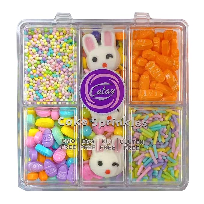 Sentovac Easter Sprinkles Pastel Nonpareils Jimmies Bunny Carrot Egg Mix Edible Sprinkle for Cake Decorating Candy Cookie Baking Decorations Spring Easter Supplies