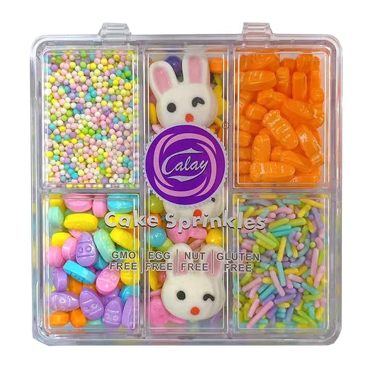 Sentovac Easter Sprinkles Pastel Nonpareils Jimmies Bunny Carrot Egg Mix Edible Sprinkle for Cake Decorating Candy Cookie Baking Decorations Spring Easter Supplies