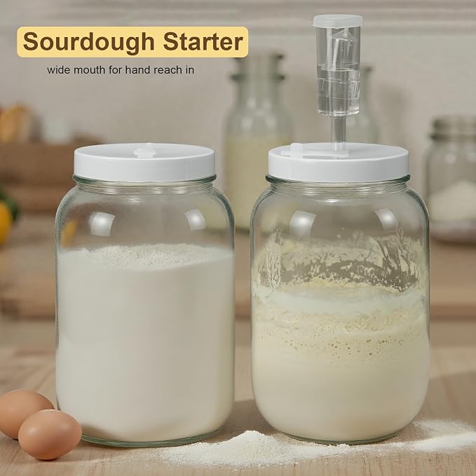 1 Gallon Large Glass Fermentation Jars for Kombucha Sourdough Starter, Wide Mouth Mead Making Kit, 2Pcs Glass Canning Jars with Fermentation Lid and Airlock