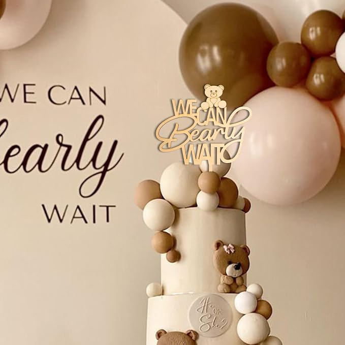 ZAIBIANHAO We Can Bearly Wait Cake Topper | Bear Theme Cake Decorations, Beary Baby Shower Party Supplies, Gender Reveal Cake Smash Photo Props