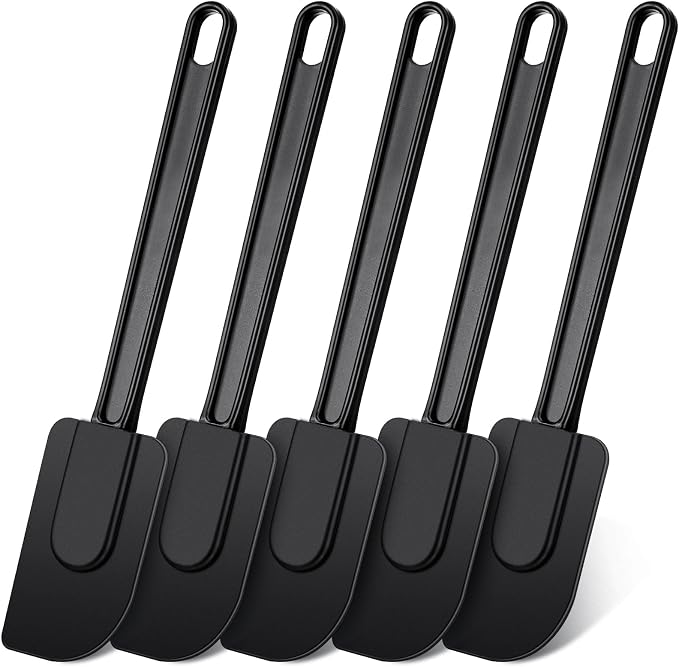 Meekoo 5 Pieces 10 Inch Rubber Spatula, 500°f High Heat Resistant Silicone Spatula Commercial Food Grade for Kitchen Cooking Baking Dishwasher Safe(Black)