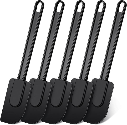 Meekoo 5 Pieces 10 Inch Rubber Spatula, 500°f High Heat Resistant Silicone Spatula Commercial Food Grade for Kitchen Cooking Baking Dishwasher Safe(Black)