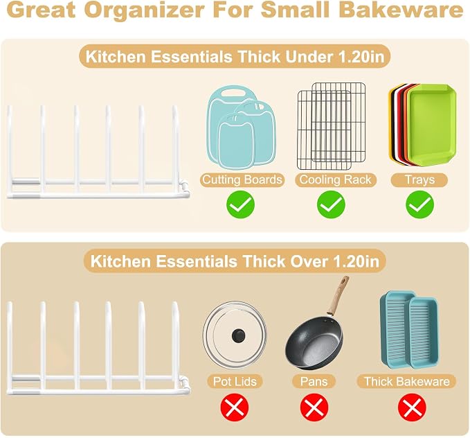 Fikoksol Cutting Board Organizer and Baking Sheet Rack, [2-Pack] White Heavy Duty Metal Cookie Sheet Organizer for Cutting Board Storage & Plate Holder for Cabinet, Tray Dividers for Cabinets