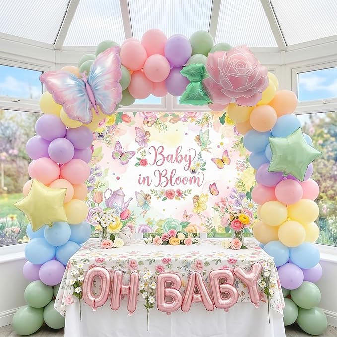 Pastel Mother's Day Balloon Garland Arch Kit with Macaron Balloon Arch kit & Flower Butterfly, Pink Rose Foil Balloons for Mother's Day Decor, Women's Birthday, Tea Party Supplies