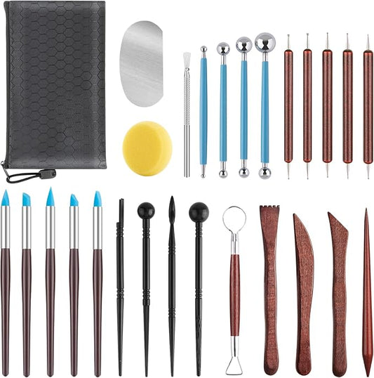 27PCS Clay Tools Sculpting, Ceramics Tools Set, Ceramic & Pottery Modeling Tools, Air Dry Clay Tools, Polymer Tools Kit for Carving, Molding, Pottery Wheel, Crafting Supplies, Pros, Beginners, Adults