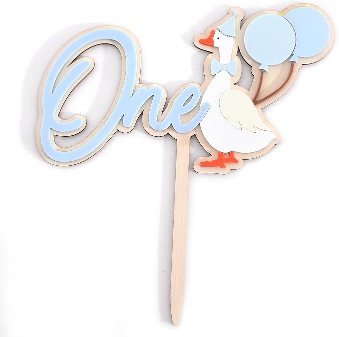 Wooden One Silly Goose 1st Birthday Cake Topper - Silly Goose First Birthday Decorations,Baby Girl 1st Party Decor (blue)