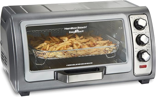 Hamilton Beach Air Fryer Toaster Oven Combo, Stainless Steel | Large Capacity, Fits 6 Slices or 12" Pizza, 4 Cooking Functions: Convection, Bake, Broil, Roll-Top Door
