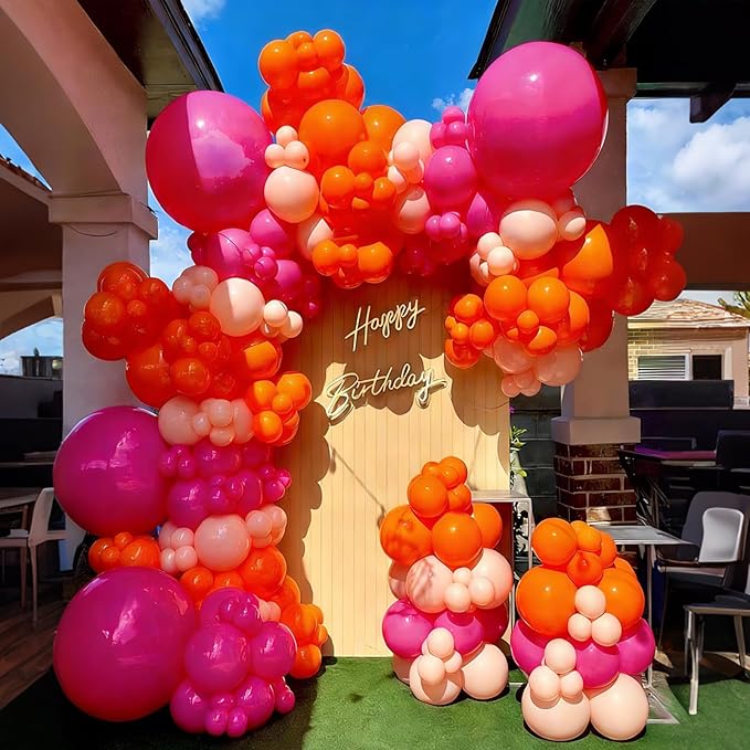 YMSZ Pink and Orange Balloon Garland Arch Kit, Hot Pink and Orange Summer Balloons for Baby Shower, Jungle, Birthday, Summer Party Decorations