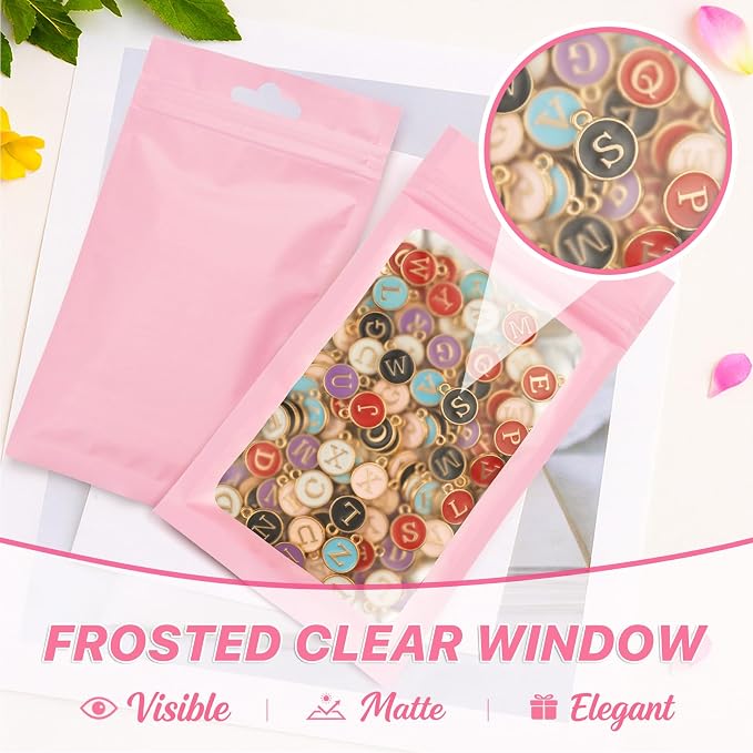 ANZNKU 100 PCS Multicolor Resealable Mylar Bags with Zipper and Frosted Clear Window Packaging Bags Self Sealing Bag for Food Jewelry Storage Supplies (5.12x8.27)
