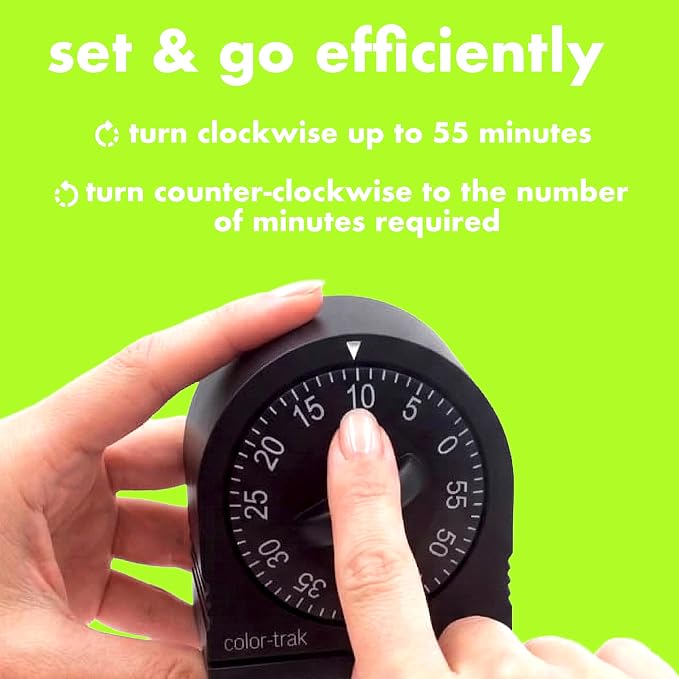Colortrak 60 Minute Wind Up Timer, Salon Hair Color Processing Timer, Mechanical Visual Countdown for Chemical Services, Tanning, Kitchen, and Kids Activities, No Batteries Required, Black, 2 Pack