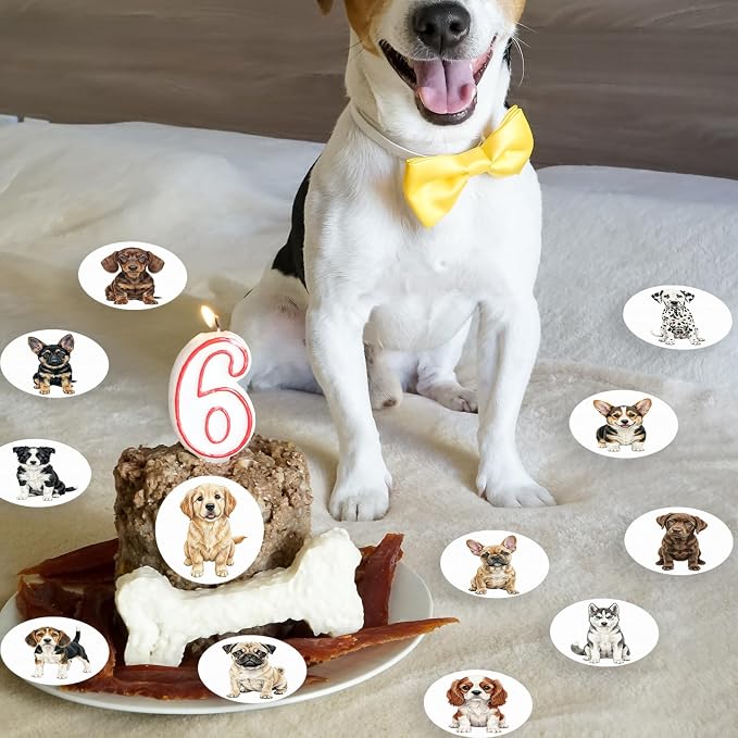 36 Pack Edible Pet Dogs Cupcake Toppers Wafer Paper Cute Puppy Dogs Cupcake Picks Baby Shower Cake Decor for Pets Party Cake Decorations Supplies