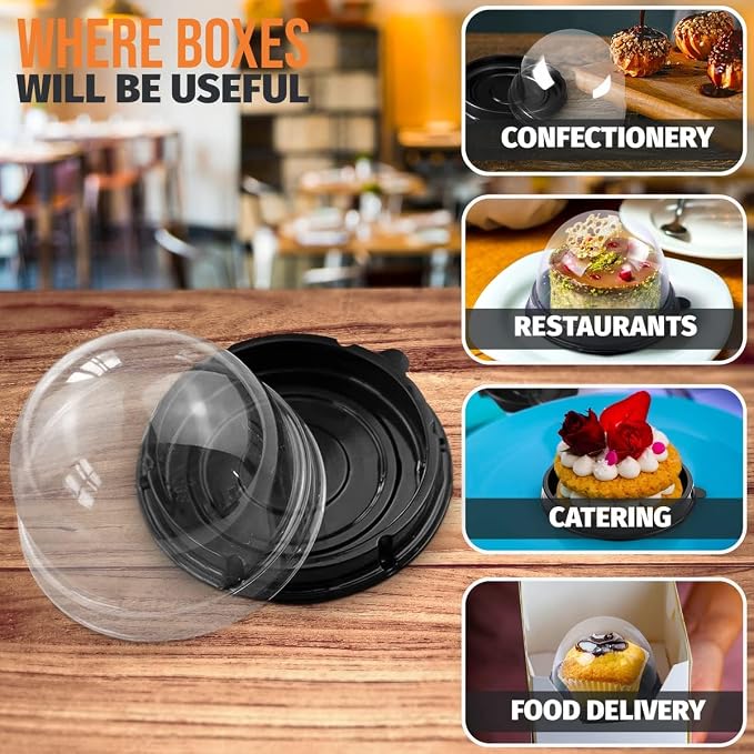 Treat Box Pack 50 - Pack Mini Cupcake Containers for Desserts - 2.8 x 2.8" Plastic Food Grade Mini Cupcake Boxes | Desserts Containers and Holiday Gift Wraps with Transparent Lids, Great for Parties