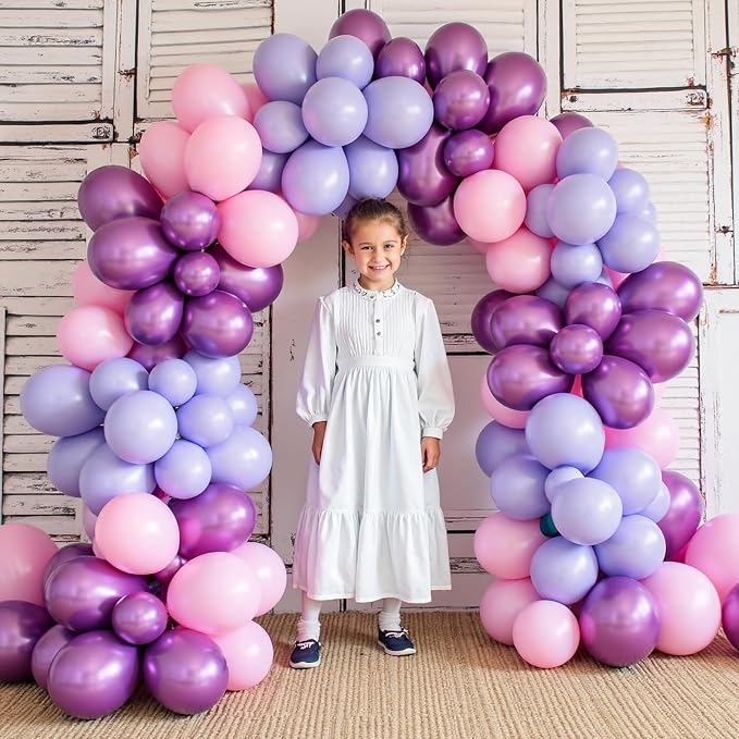 412pcs Pink and Purple Balloons, Different Sizes 18 12 10 5 Inch Pink and Purple Balloons Garland Arch Kit for Girls Women Birthday Baby Shower Wedding Party Decorations