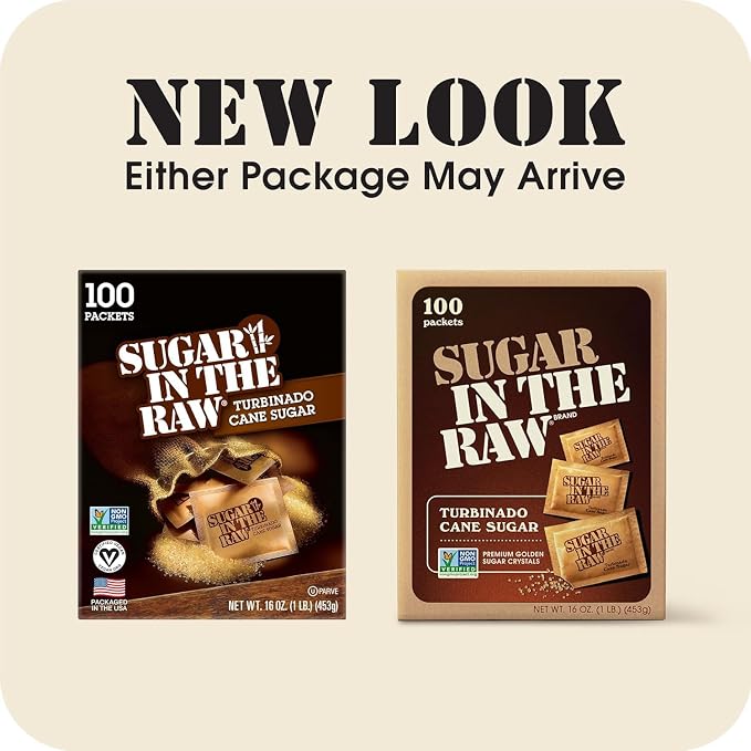 Sugar In The Raw Turbinado Cane Sugar Packets, 100 Ct, Pure, All-Natural Turbinado Sugar, Non-GMO Project Verified, Kosher, Vegan and Gluten Free (Pack of 2)