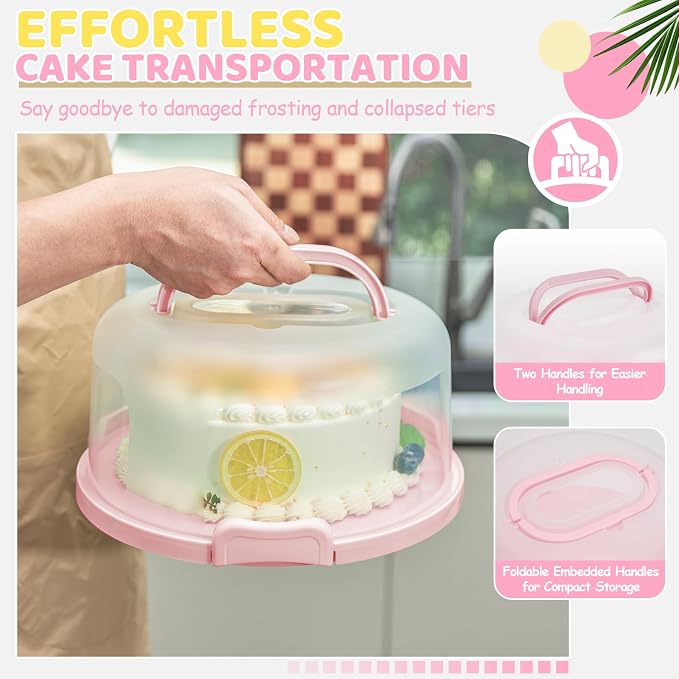 Ohuhu Cake Carrier, BPA-Free Cake Holder Storage Container Cupcake Carrier Keeper - Cake Stand with Lid 2 Handles Portable Round Two Sided Base for Cookies Nuts Fruits for 10 inch Cake Perfect Gifts