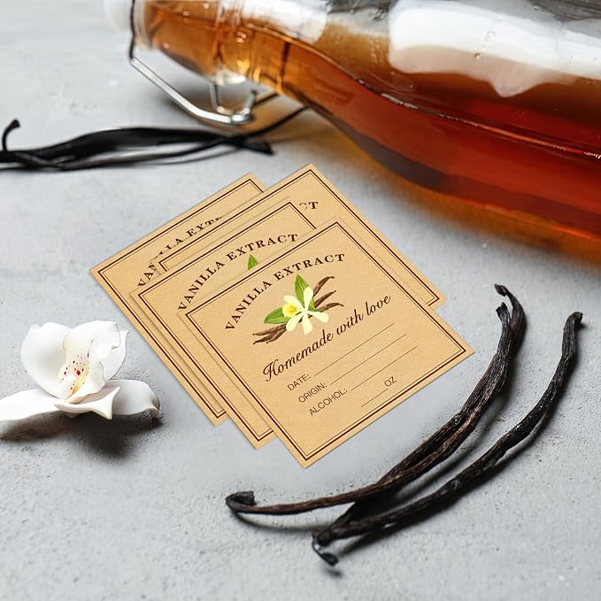 TESWEY 40Pcs Homemade Kraft Vanilla Extract Stickers, 2" Square Vanilla Extract Labels for Handcrafted Vanilla Bottles (Fit 2oz, 4oz, 8oz Bottles and Jars)