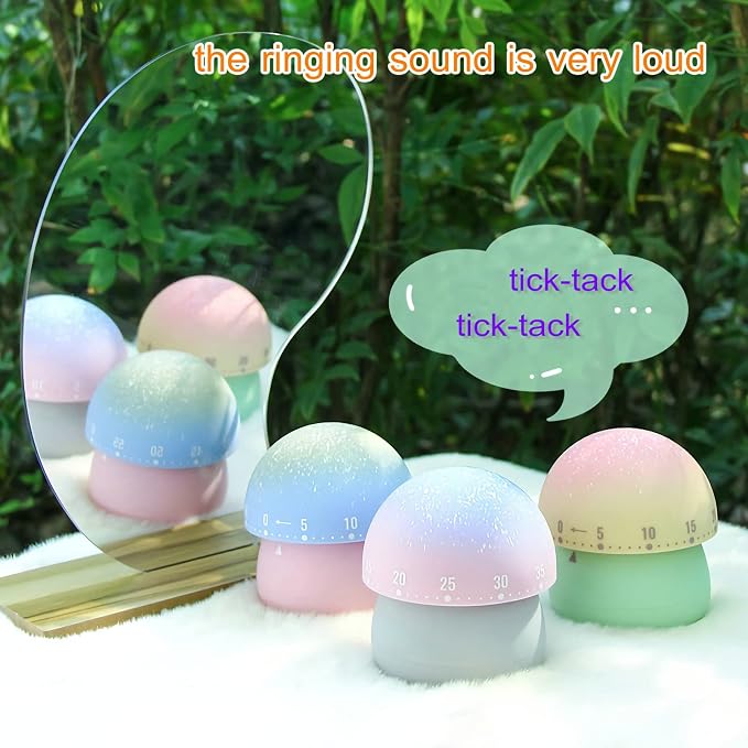 Mechanical Kitchen Timer, Cute Mushroom Timer for Kids, Wind Up 60 Minutes Manual Countdown Timer for Classroom, Home, Study and Cooking (Pink Base)