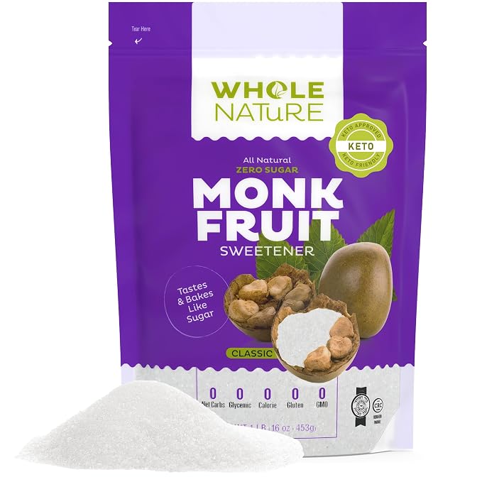 Whole Nature 100% Monk Fruit Sweetener With Erythritol Granulated - 2lb Pure Monkfruit Sweetener With Erythritol - Paleo & Keto Friendly Zero Calorie Sugar Substitute Healthy Sugar Alternative