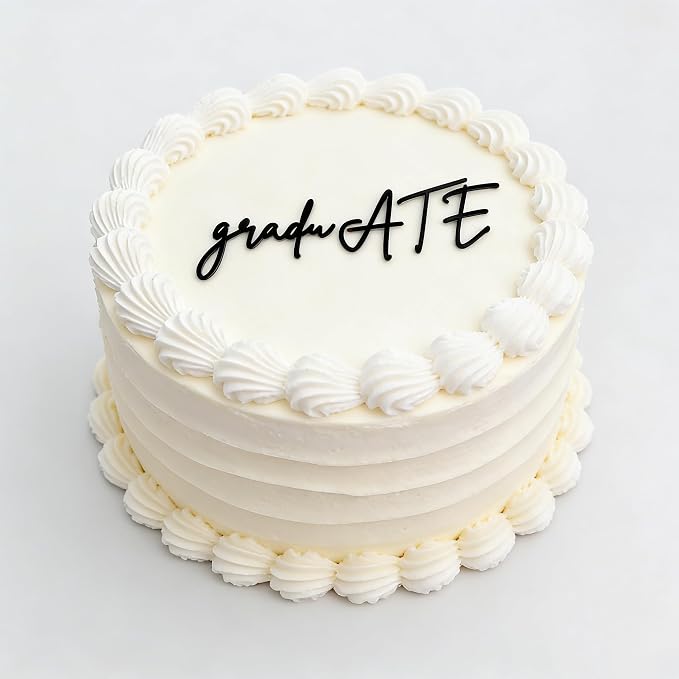 Black Acrylic "GraduATE" Cake Topper, Minimalist and Funny, 2026 Congrats Grad Party Cake Decorations,High School College Senior Graduation Party Decor